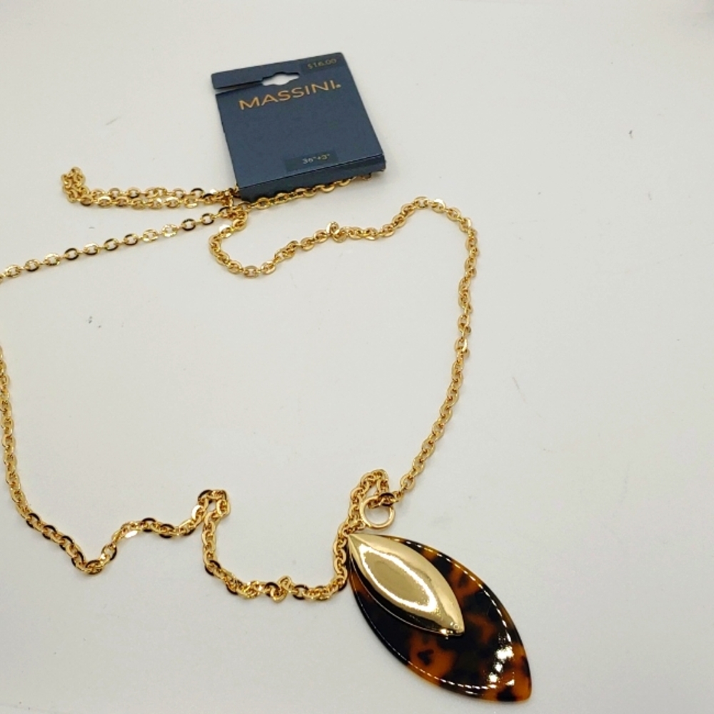 Massini Gold Tone 36 Inch long Acrylic Teardrop Pendant Necklace